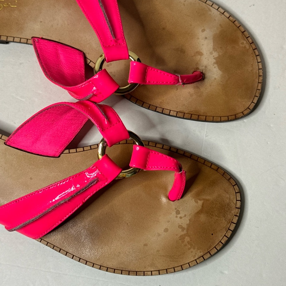Lilly Pulitzer Neon Pink Leather Thong Sandals Size 10M - Picture 5 of 5